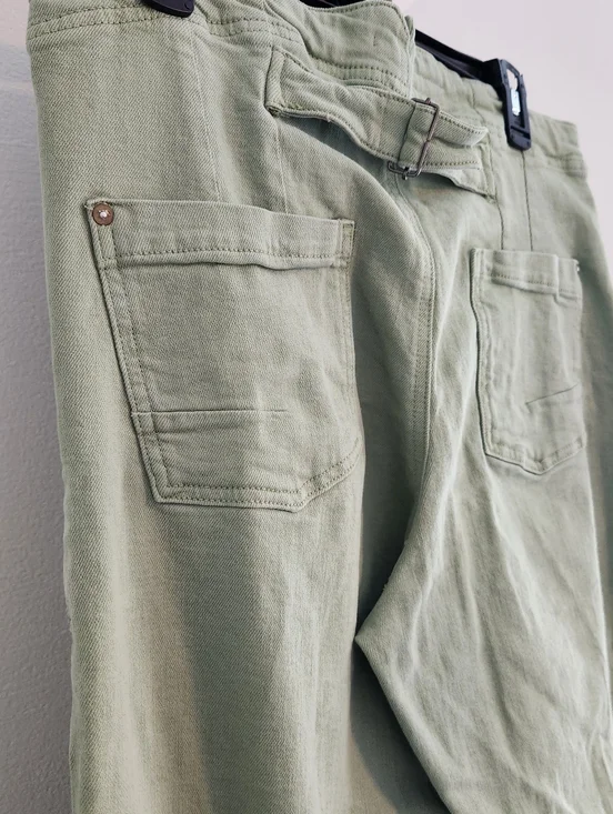 Pilcro Anthropilogie Kit High-Rise Wide-Leg Utility Trousers Sage Green 32 Tall - Picture 3 of 16